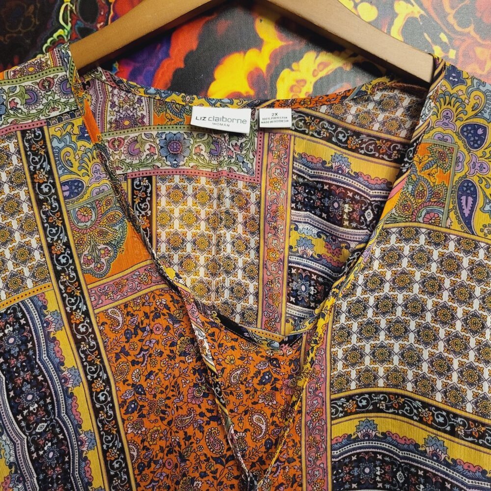 Liz Clairborne ~ Sz 2x ~ Sheer Paisley Blouse ~ Excellent Condition - Picture 2 of 4